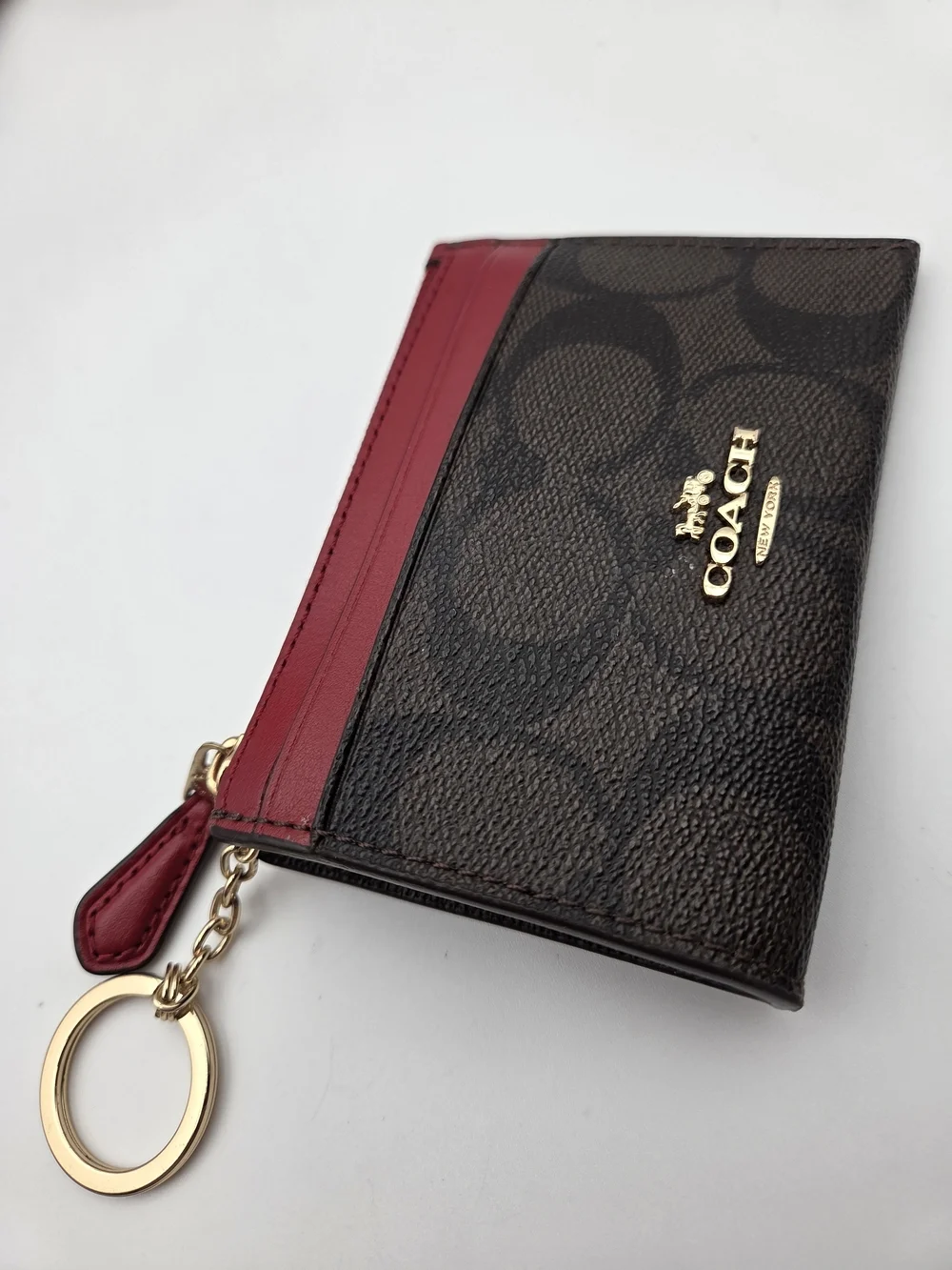 Coach Two-Tone Red & Burgundy Leather Shoulder Bag with Signature Wallet